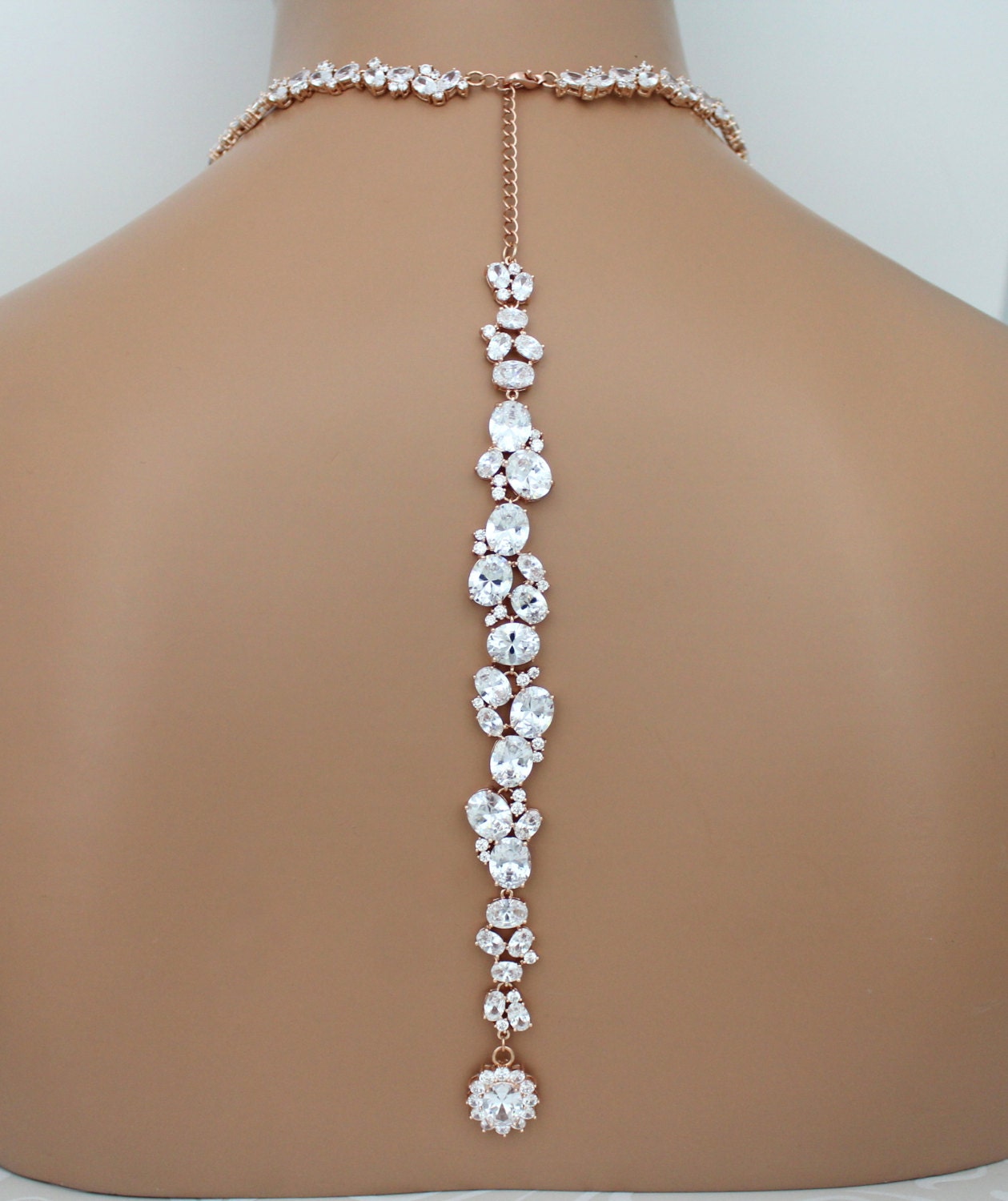 Rose Gold Backdrop Necklace Bridal Back 