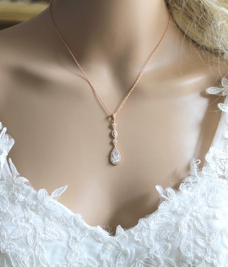 Dainty Backdrop necklace Rose gold Back drop necklace Wedding Etsy