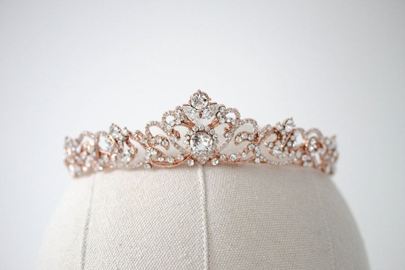 Rose gold Bridal tiara Rose gold Wedding crown Rhinestone crystal tiara Vintage style wedding tiara Bridal headband headpiece image 1