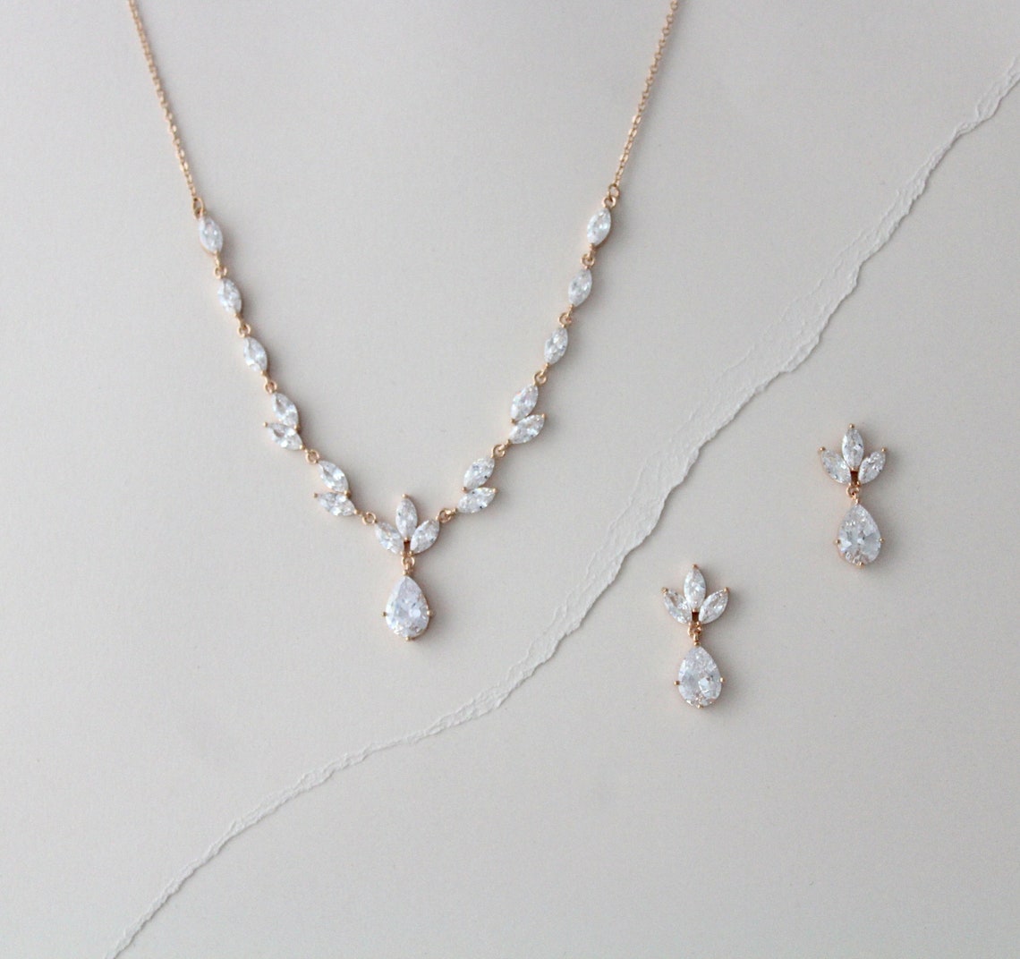 Rose gold necklace set Bridal jewelry set Bridesmaid jewelry | Etsy