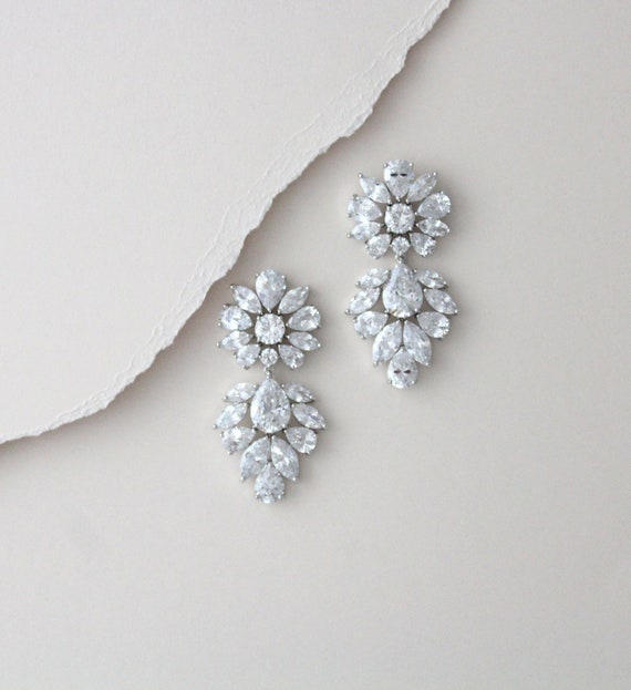 CZ Bridal earrings Wedding jewelry Chandelier earrings | Etsy