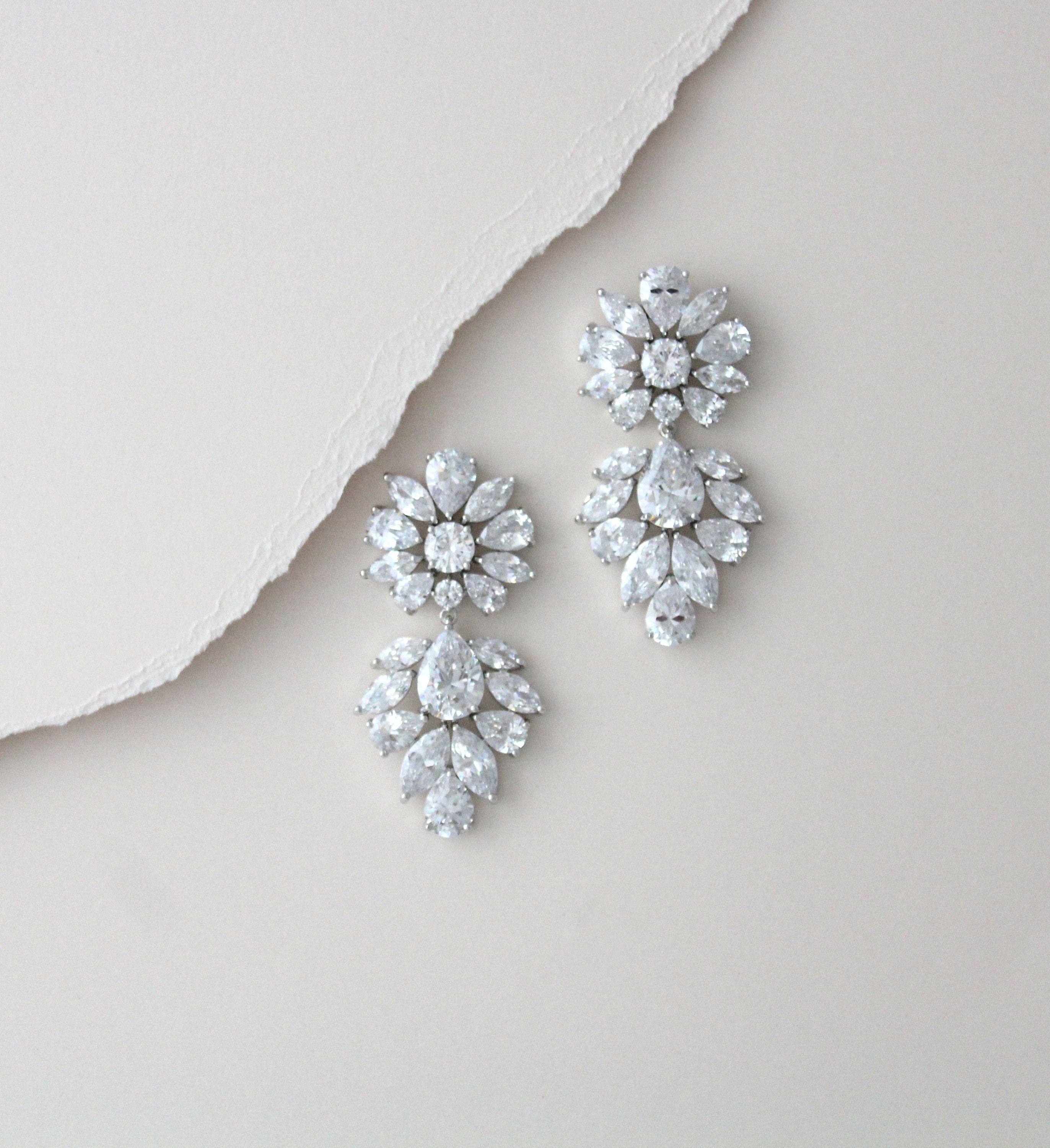 Bridal chandelier earrings Silver Crystal drop Wedding | Etsy