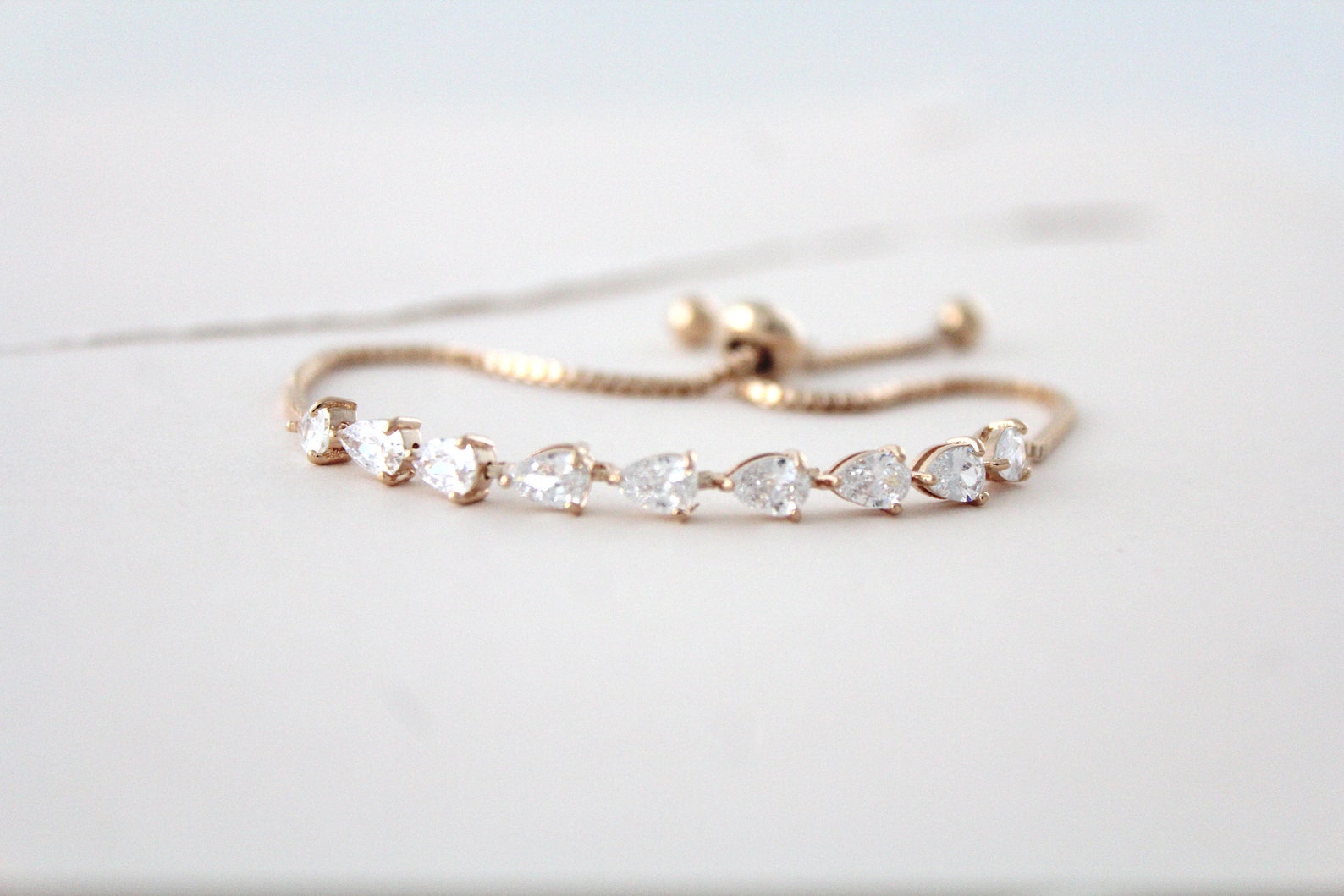 Dainty Rose Gold Bracelet Simple Bridal Bracelet Tiny Teardrop Etsy