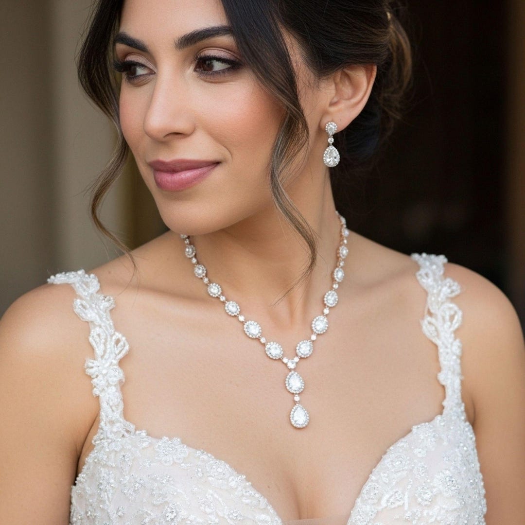 Gioielli Matrimonio Set Clearine - Collana E Orecchini Cristallo Zircone Design Goccia Infinito Regalo 766709 - 3