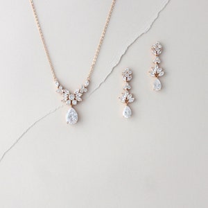 Rose Gold Bridal Jewelry Set, Rose Gold Bridal Necklace and Earrings ...