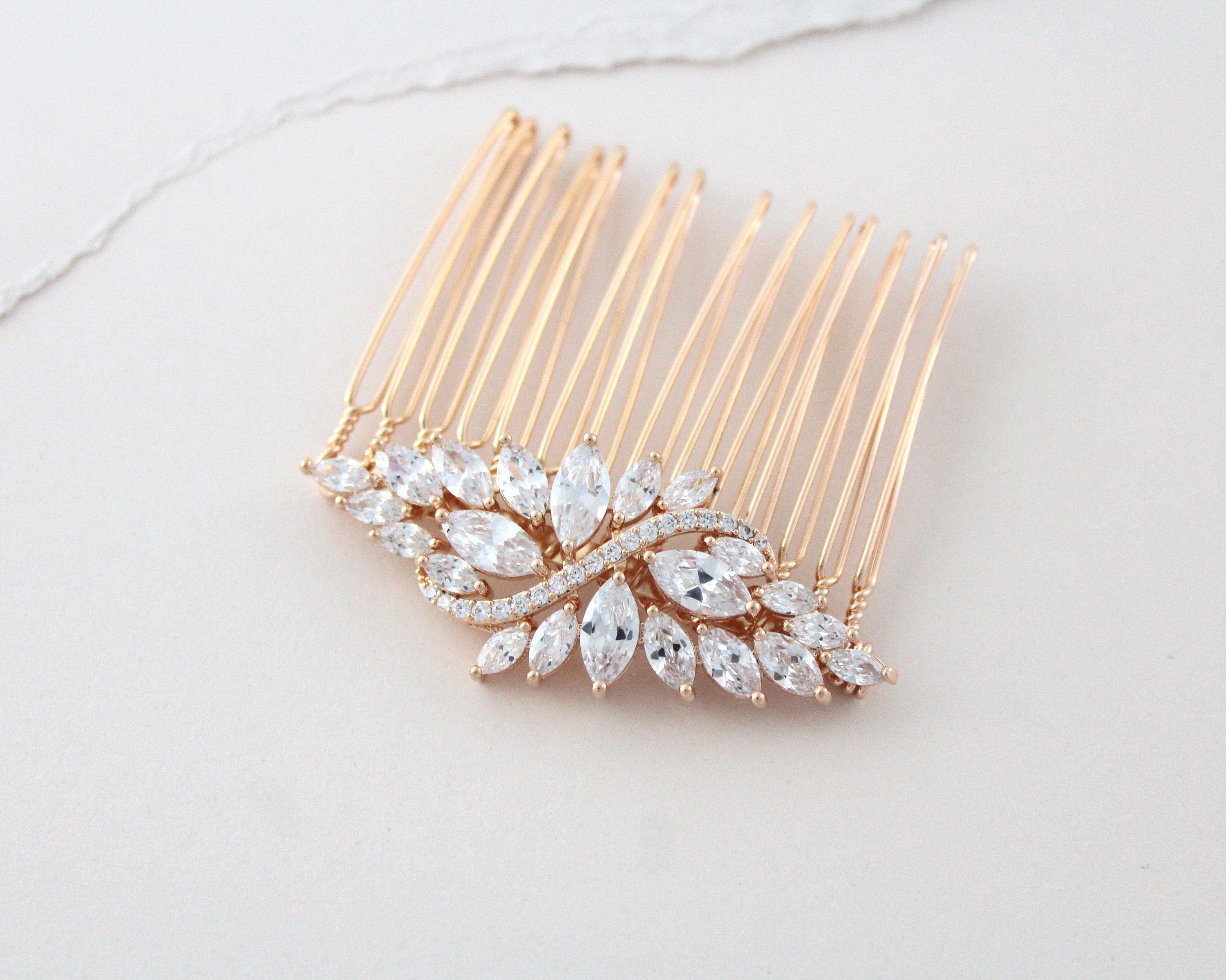 rose gold bridal hair comb simple leaf hair comb wedding hair accessories  wedding hair comb crystal hair comb rose gold bridal hair piece