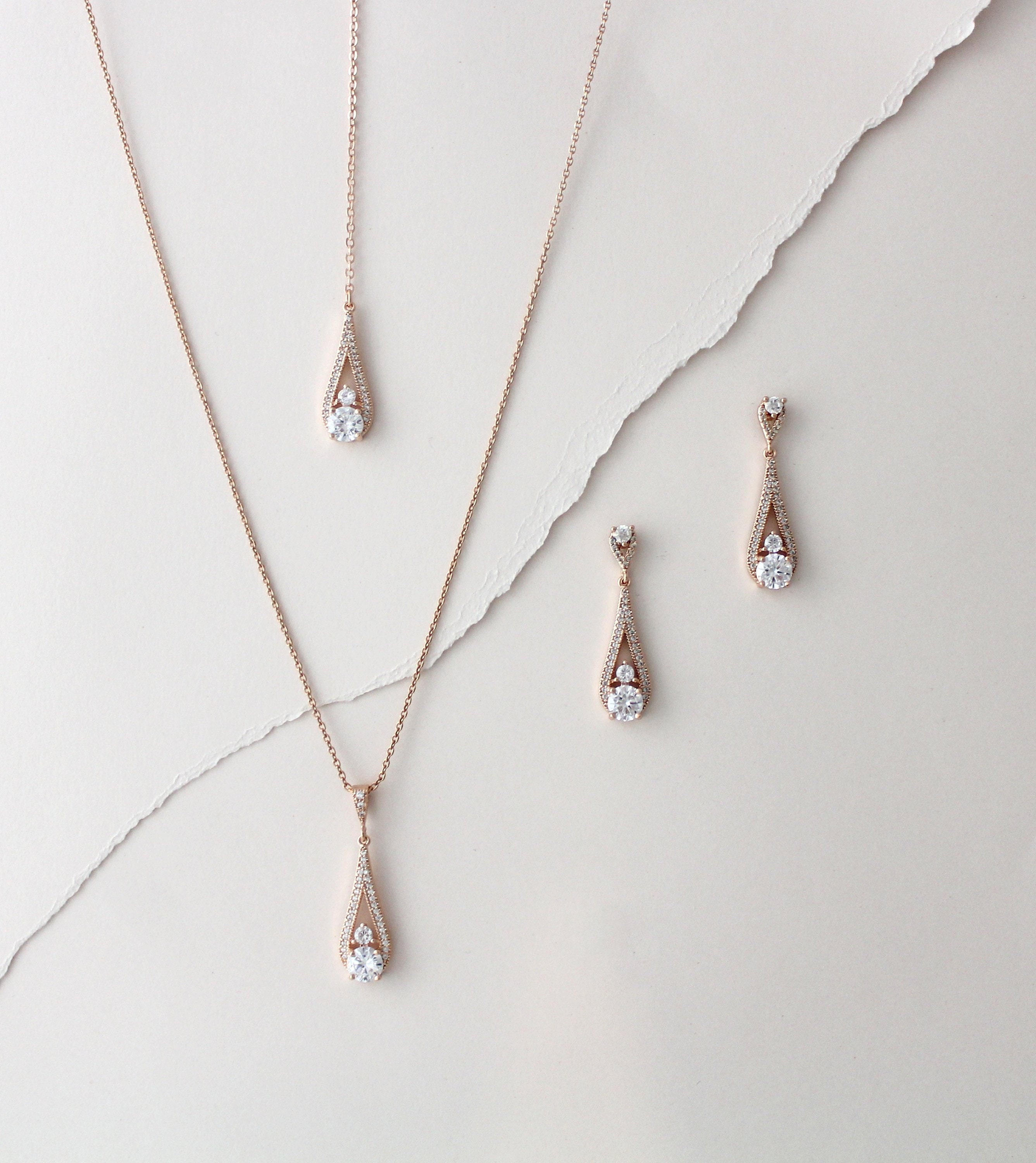 Rose Gold Backdrop Necklace Bridal Back 