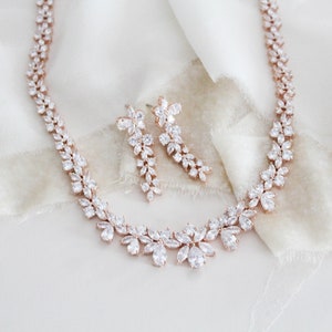 Rose Gold Bridal Jewelry SET Bridal Necklace and Earring Set - Etsy