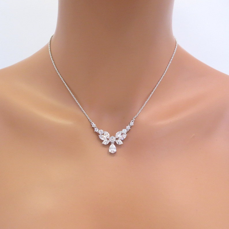 Simple Bridal Necklace Bridal Rhinestone Necklace Dainty Etsy