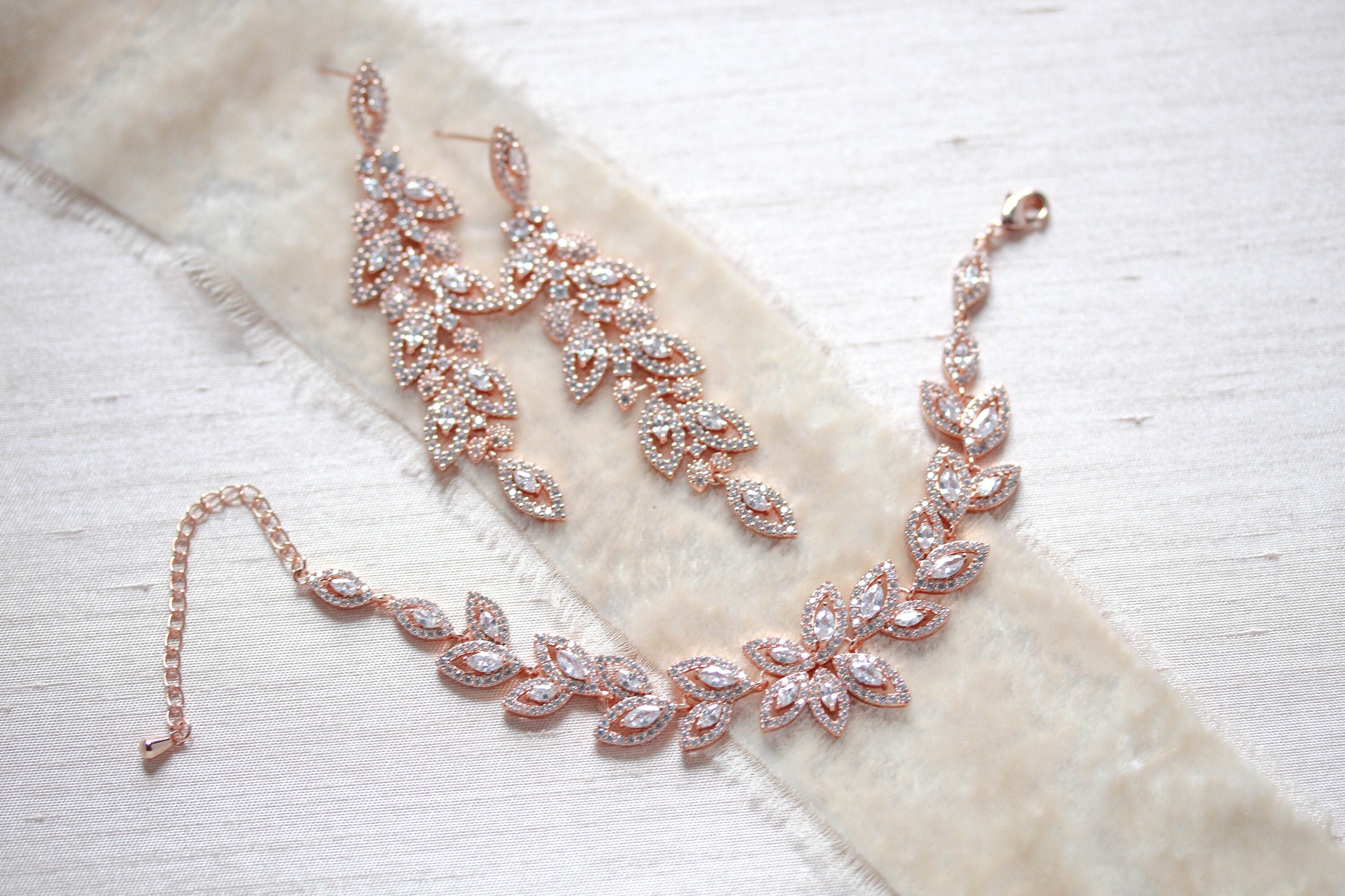 Rose Gold Jewelry Set Rose Gold Bridal Earrings Rose Gold - Etsy