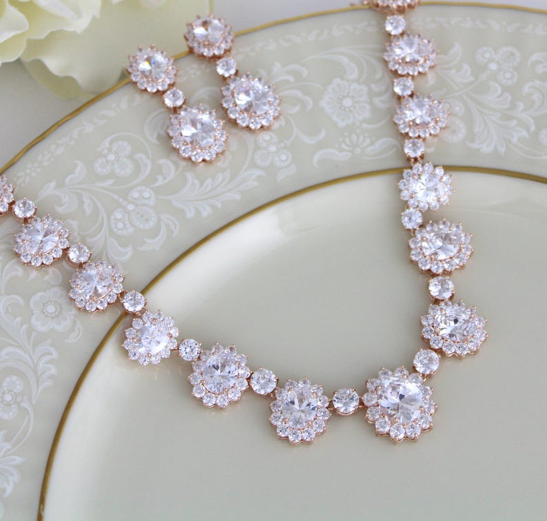 Bridal Necklace Set Rose Gold Jewelry Set Bridal Jewelry - Etsy