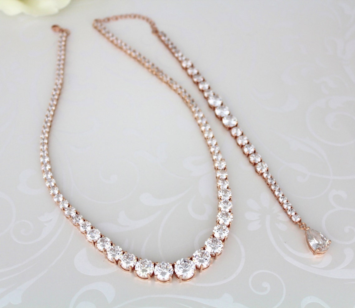 Rose Gold Backdrop Necklace Bridal Back Necklace Bridal Etsy