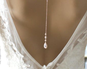 Collier délicat en toile de fond, or rose, collier pendante dans le dos, collier de mariage, bijoux de mariée, collier dans le dos, collier de mariée, collier délicat