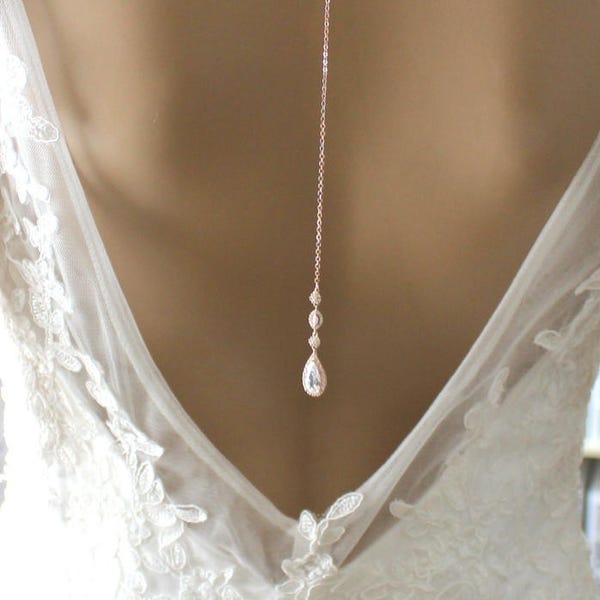 Dainty Backdrop necklace Rose gold Back drop necklace Wedding necklace Bridal jewelry Back necklace Bridal necklace Delicate necklace