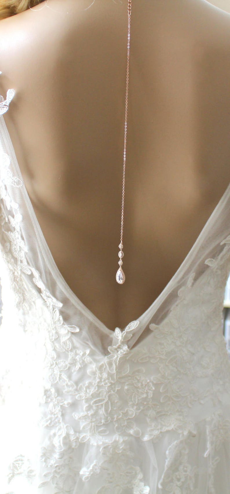 Dainty Backdrop necklace Rose gold Back drop necklace Wedding necklace Bridal jewelry Back necklace Bridal necklace Delicate necklace image 1
