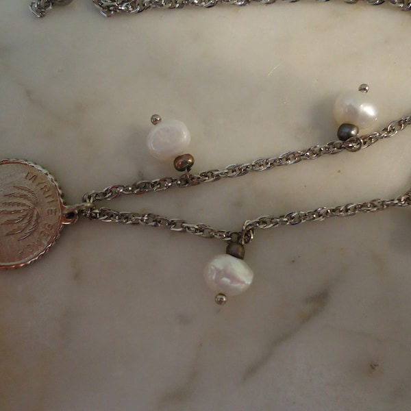 Silver Plated Myrtle Beach SC Charm Necklace with Fresh Water Pearls