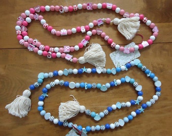Valentine's Day or Beach-Themed Wood Bead Garlands, 62"