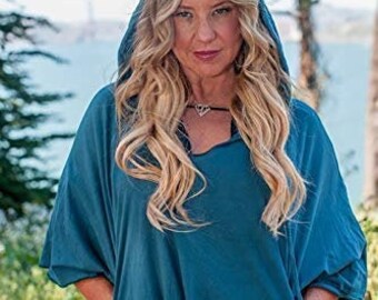 OneMama "Seaside" Poncho w/ Hoodie, Relaxed Lightweight Comfortable 100% Cotton Pull-Over - Supports OneMama's Nonprofit Birthing Clinic