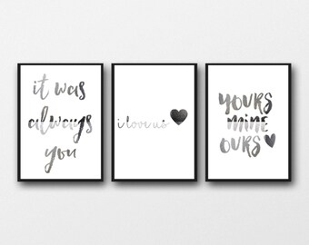 Silver Foil Love Prints Set Of 3 Be Thankful Love Light Etsy