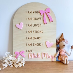 Personalised Affirmation sign for kids -Custom positive affirmation sign girls - mindfulness sign decor I am sign personalized
