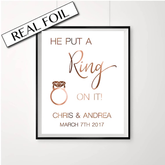 Personalised Engagement Party Sign Copper Foil Print Poster This way arrows