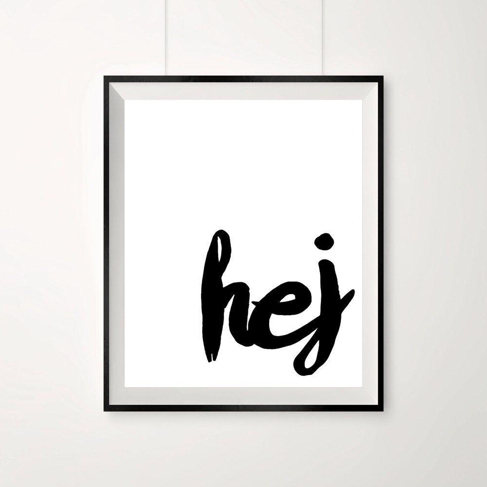 Danish design print / Denmark poster / Hej art Hi in Danish / Etsy