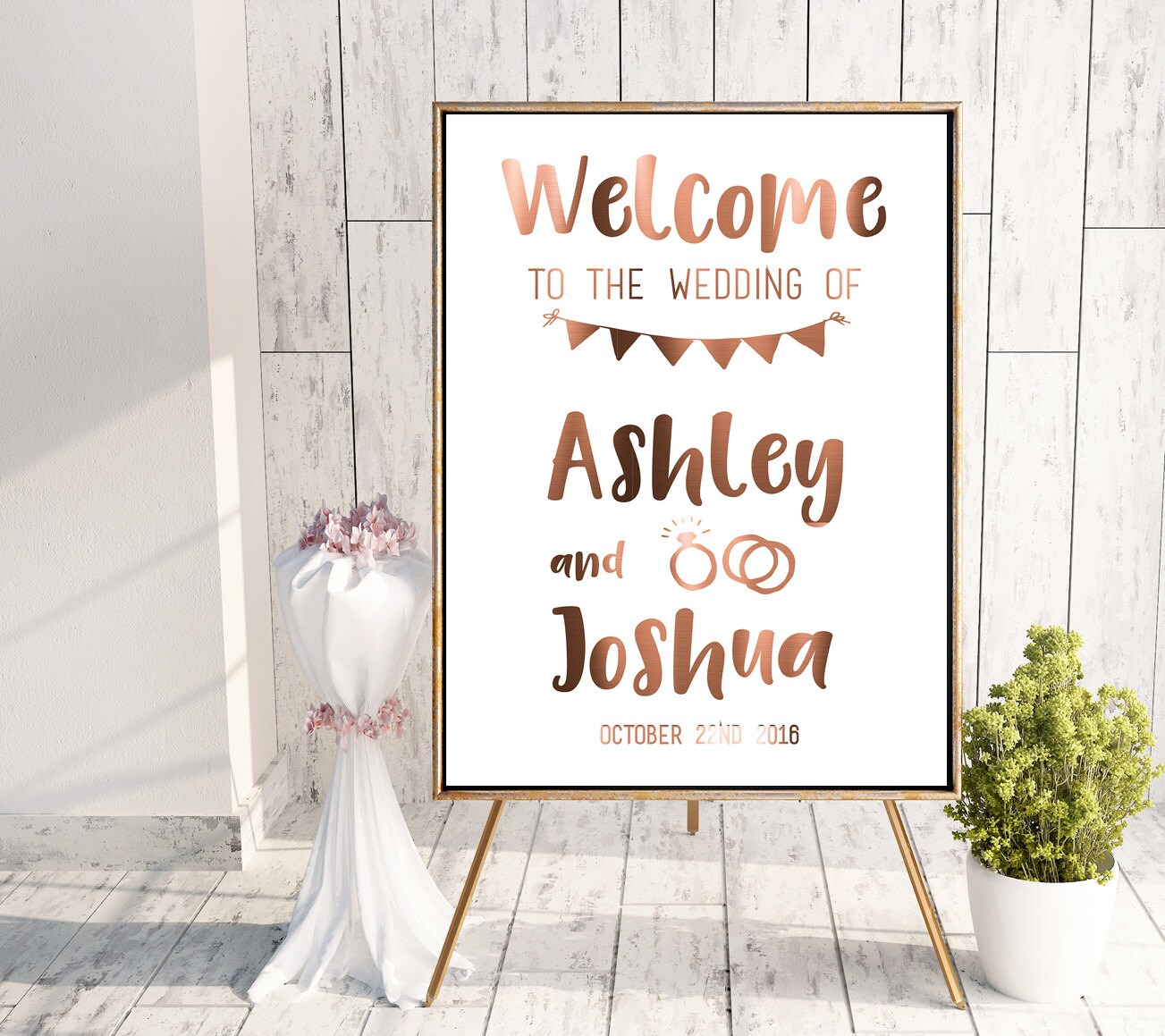 Pink wedding decor table signs weddings Favours sign Copper foil print 