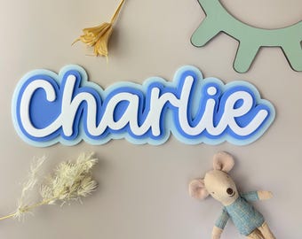 Custom Name Sign Triple Layered Blues acrylic name plaque | Personalised boys name room plaque | boys bedroom decor name sign