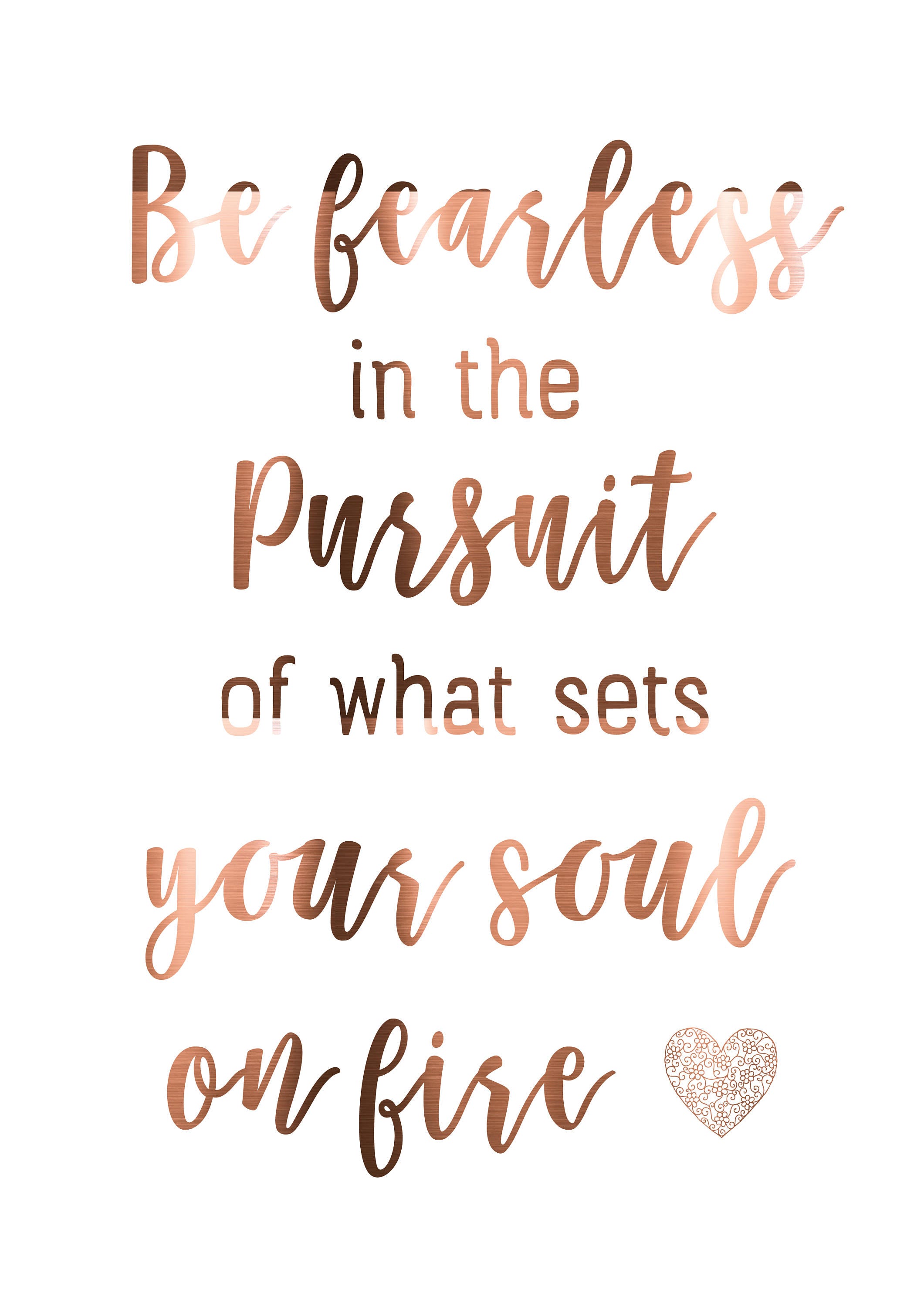 Be fearless // Copper quote // Copper prints // Inspirational Etsy