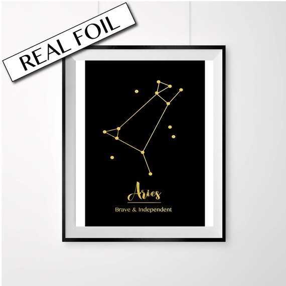 ARIES print Real gold foil Star sign poster Constellation Etsy