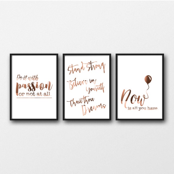 Girl boss quotes Set of 3 inspirational prints Goals Copper Office Decor