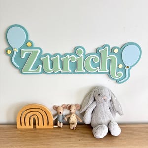 Personalisiertes Acryl Namensschild | Ballon Namensschild | Benutzerdefinierte Jungen Namensschild | Acryl Bild mit Name und Datum für das Kinderzimmer