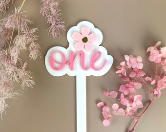 1st birthday cake topper - Pink floral cake topper - First birthday decor