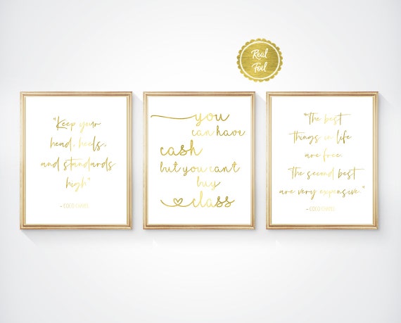 GOLD Foil COCO Chanel Quote Set // Set of 3 Foiled Prints / 