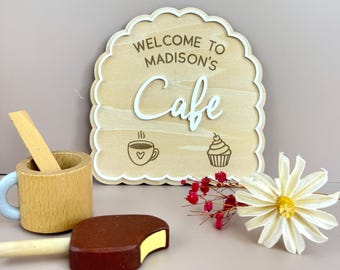 Plaque de cuisine personnalisée pour enfants | Décoration de salle de jeux | Jeu Montessori | Enseigne de café personnalisée pour enfants Jeu imaginatif