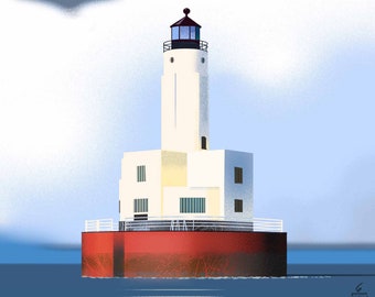 Cleveland Ledge Buzzards Bay 20 x 10 po. Décoration murale giclée d'art nautique Phare imprimé Cape Cod