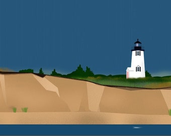 Poge Island Chappaquiddick Island 20,2 x 10,8 cm (20 x 10 po.) Décoration murale giclée d'art Nautical Jaws Cape Cod Print Lighthouse