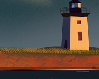 Phare de Long Point Provincetown 20 x 10 po., rue commerciale giclée murale art déco nautique, impression Cape Cod