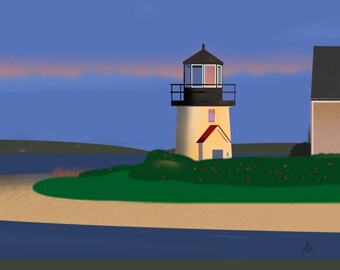 Lewis Bay Lighthouse Hyannis Cape Cod Art 8x10 limited Edition Giclee Art Print Wall Decor Nautical