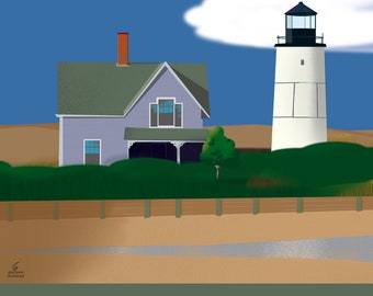 Art d'étable de grange à col de sable, édition limitée 8 x 10, impression giclée d'art, décoration murale nautique, impression de phare de Cape Cod