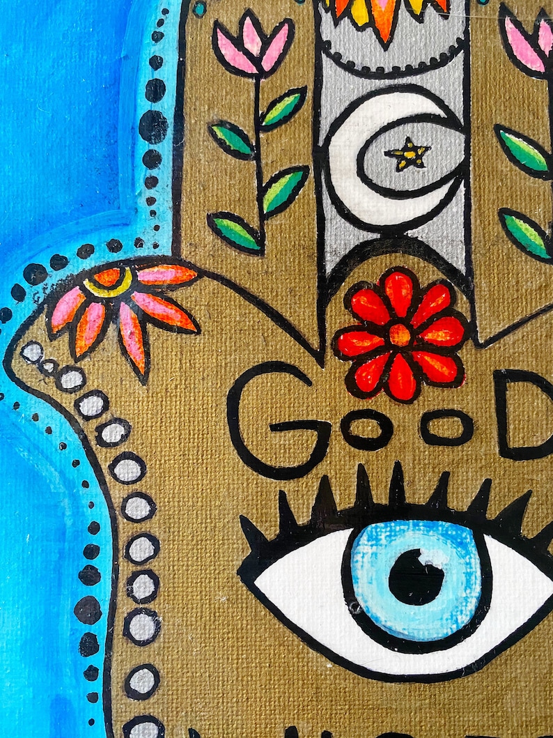 Good Vibes Hamsa Acrylic Painting Canvas Art
