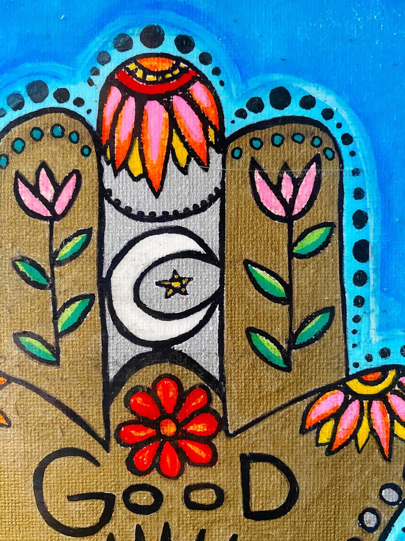 Good Vibes Hamsa Acrylic Painting Canvas Art