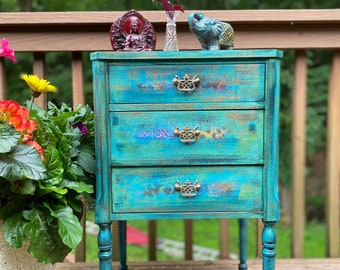 SOLD OUT Hand painted Vintage Watercolor Cabinet Blue Custom Painted