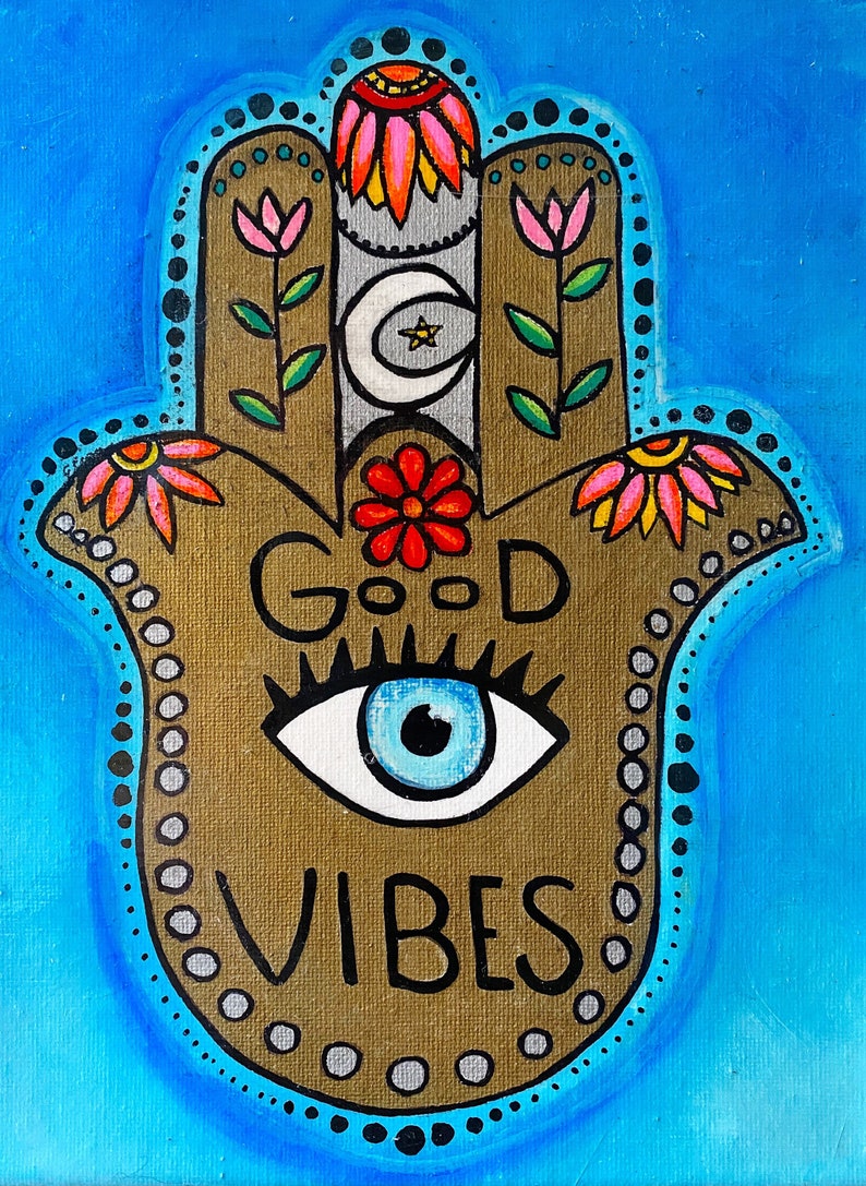 Good Vibes Hamsa Acrylic Painting Canvas Art