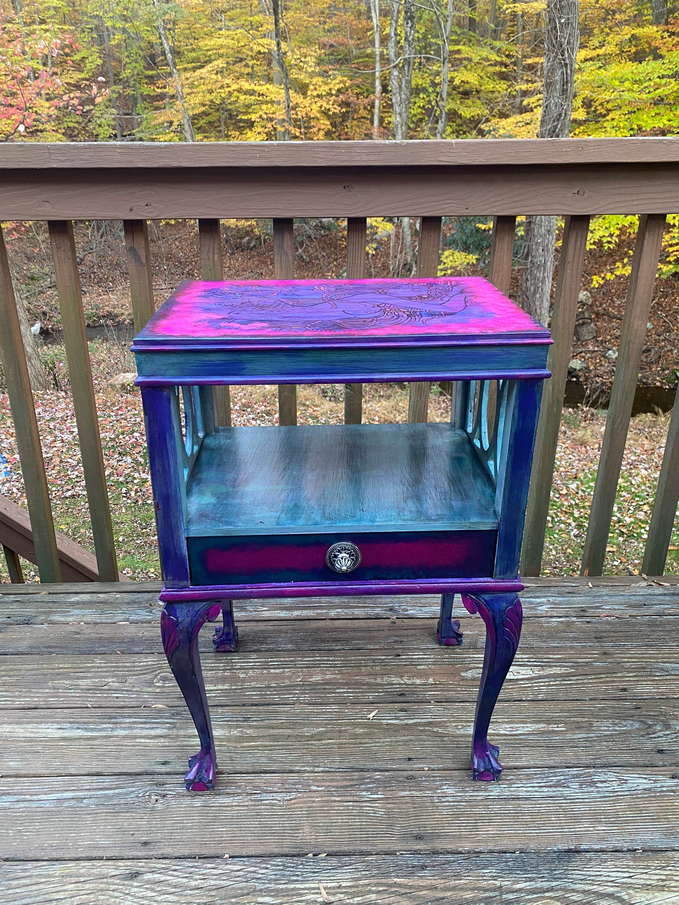 SOLD OUT Mermaid, Hand Painted, Vintage Side Table, Bedroom Furniture ...