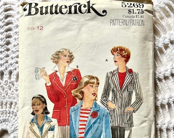 Vintage 1970's Butterick 5269 Sewing Pattern-Misses' Fitted Blazer Size 12 Bust 34 UNCUT