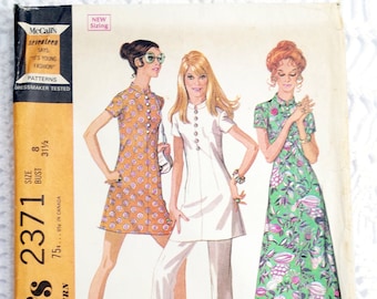 Vintage 1970's McCall's 2371 Sewing Pattern -Misses' Dress and Pants Size 8 Bust 31.5