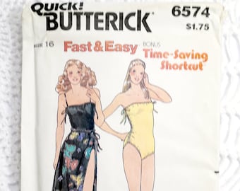 Vintage 1980's Butterick 6574 Sewing Pattern-Misses' Swimsuit and Skirt Pattern Size 16 Bust Size 38 UNCUT