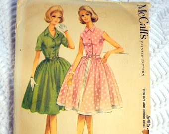 Vintage 1960's McCall's 5453 Sewing Pattern-Teen' Shirtdress with Full Skirt  Size 10 Bust 30