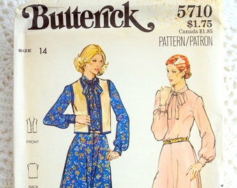 Vintage 1970's Butterick 5710 Sewing Pattern - Misses' Dress and Vest Size 14 Bust 36 UNCUT